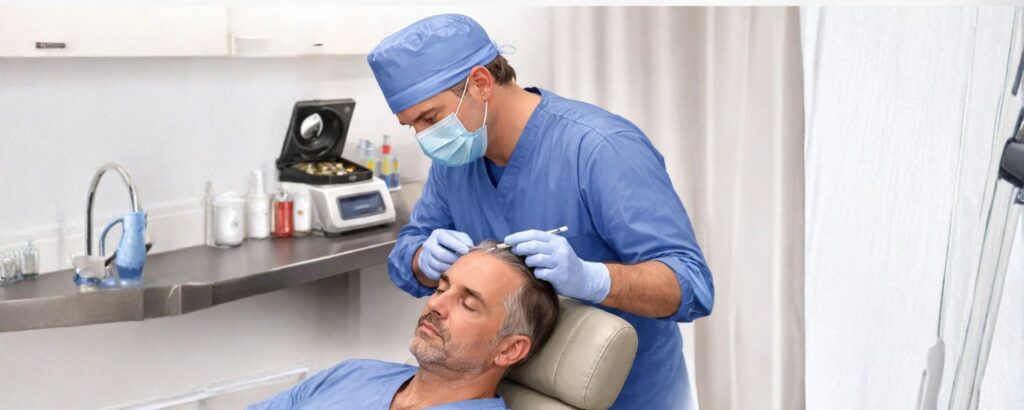 cellular therapy specialist performing hair restoration treatment